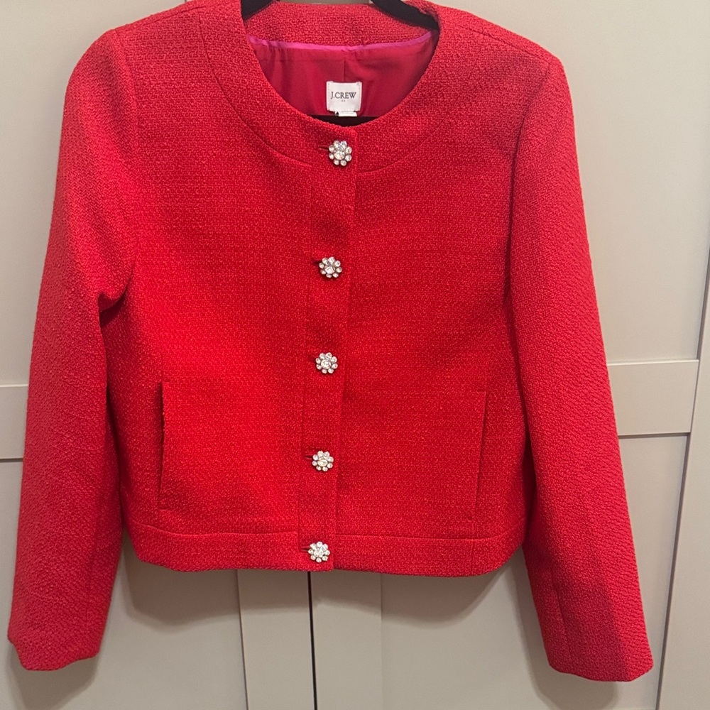 Jcrew Red Tweed Jacket with crystal Buttons